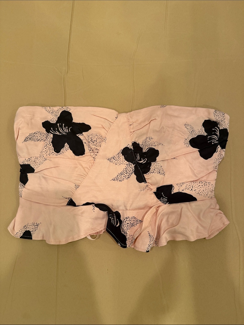 Free People Strapless Light Pink Floral Silky Bandeau Top with Built In Boning